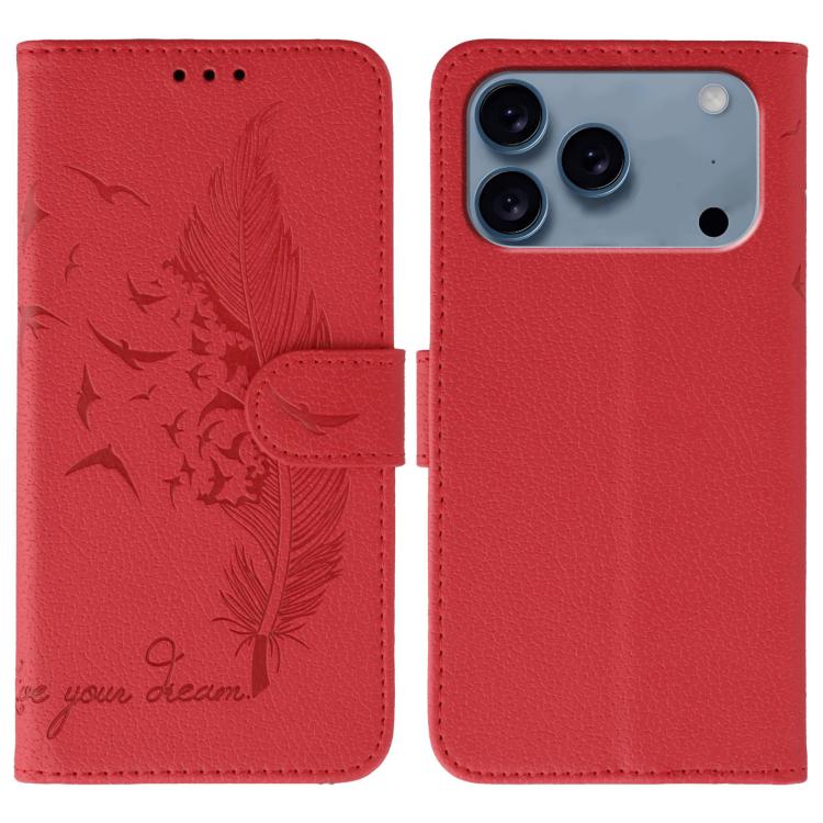 フェザーパターンライチテクスチャーレザーフォンケース、iPhone 17 Pro Max用、iPhone 17 Pro用、iPhone 17用、iPhone Air用、iPhone 15 Pro Max用、iPhone 15 Pro用、iPhone 15 Plus用、iPhone 15用