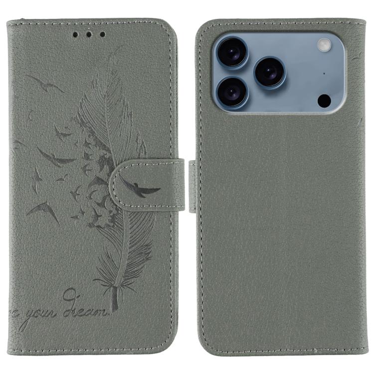 フェザーパターンライチテクスチャーレザーフォンケース、iPhone 17 Pro Max用、iPhone 17 Pro用、iPhone 17用、iPhone Air用、iPhone 15 Pro Max用、iPhone 15 Pro用、iPhone 15 Plus用、iPhone 15用