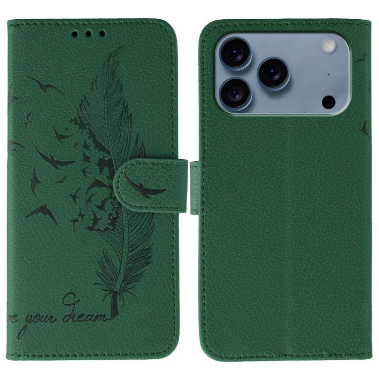 フェザーパターンライチテクスチャーレザーフォンケース、iPhone 17 Pro Max用、iPhone 17 Pro用、iPhone 17用、iPhone Air用、iPhone 15 Pro Max用、iPhone 15 Pro用、iPhone 15 Plus用、iPhone 15用