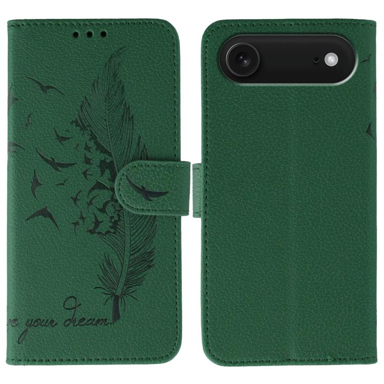 フェザーパターンライチテクスチャーレザーフォンケース、iPhone 17 Pro Max用、iPhone 17 Pro用、iPhone 17用、iPhone Air用、iPhone 15 Pro Max用、iPhone 15 Pro用、iPhone 15 Plus用、iPhone 15用