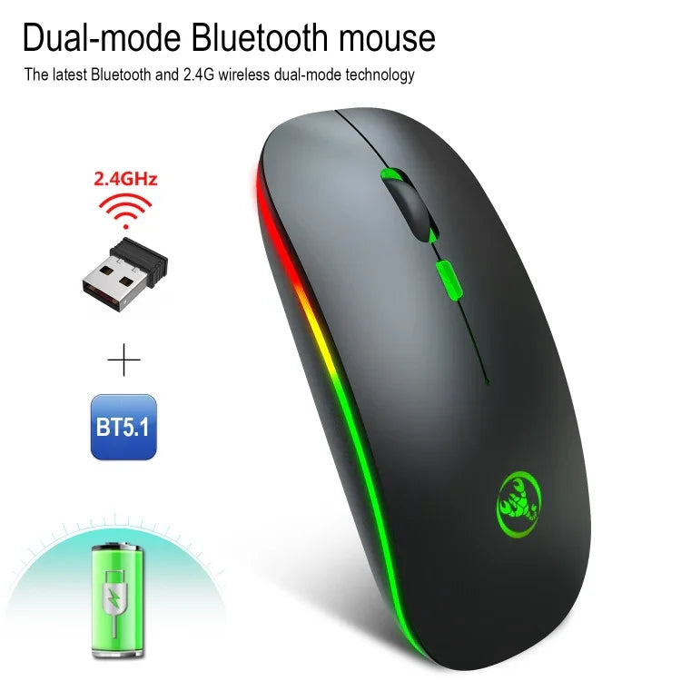 HXSJ T18 2.4GHz 1600dpi デュアルモード発光ワイヤレスマウス USB + Bluetooth 5.1 充電式