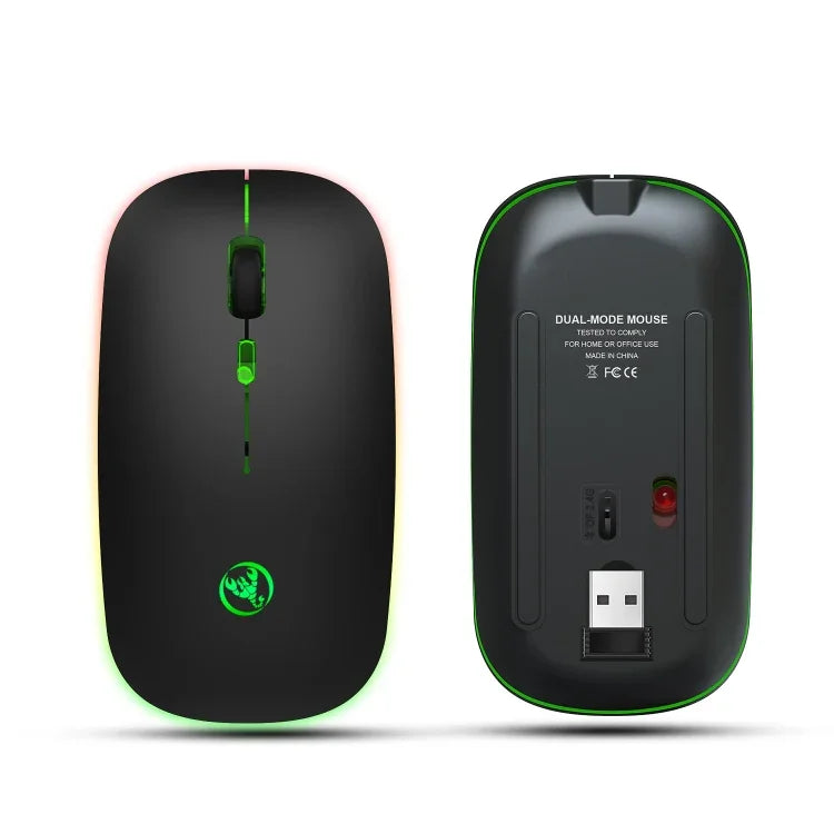 HXSJ T18 2.4GHz 1600dpi デュアルモード発光ワイヤレスマウス USB + Bluetooth 5.1 充電式