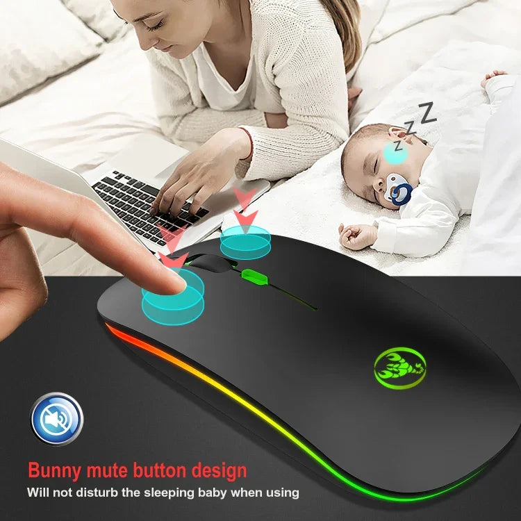 HXSJ T18 2.4GHz 1600dpi デュアルモード発光ワイヤレスマウス USB + Bluetooth 5.1 充電式