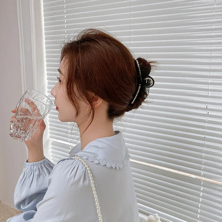 フレンチスタイルヘアピングリッパーメッシュレースボウノットラインストーンヘアピン