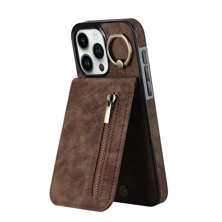 レトロリング＆ジッパー RFIDカードスロットスマホケース、iPhone 16 Pro 用、iPhone 16 Plus 用、iPhone 16 用、iPhone 15 Pro Max 用、iPhone 15 Pro 用、iPhone 15 Plus 用