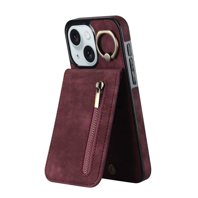 レトロリング＆ジッパー RFIDカードスロットスマホケース、iPhone 16 Pro 用、iPhone 16 Plus 用、iPhone 16 用、iPhone 15 Pro Max 用、iPhone 15 Pro 用、iPhone 15 Plus 用