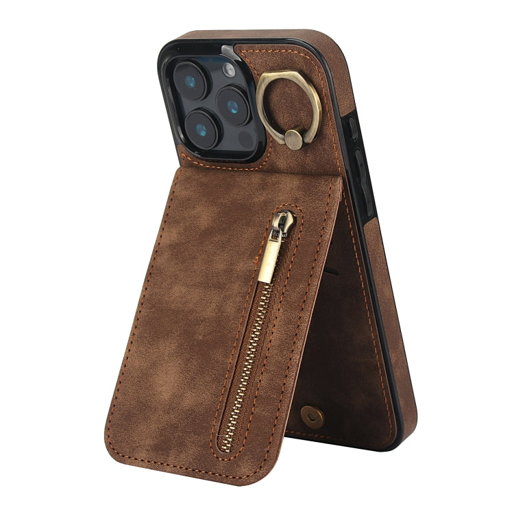 レトロリングとジッパー RFID カードスロット付き電話ケース、iPhone 17e / 16e 用、iPhone 17 Pro Max 用、iPhone 17 Pro 用、iPhone 17 用、iPhone Air 用、iPhone 16 Pro Max 用