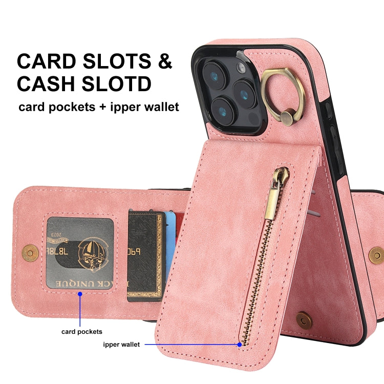 レトロリング＆ジッパー RFIDカードスロットスマホケース、iPhone 16 Pro 用、iPhone 16 Plus 用、iPhone 16 用、iPhone 15 Pro Max 用、iPhone 15 Pro 用、iPhone 15 Plus 用