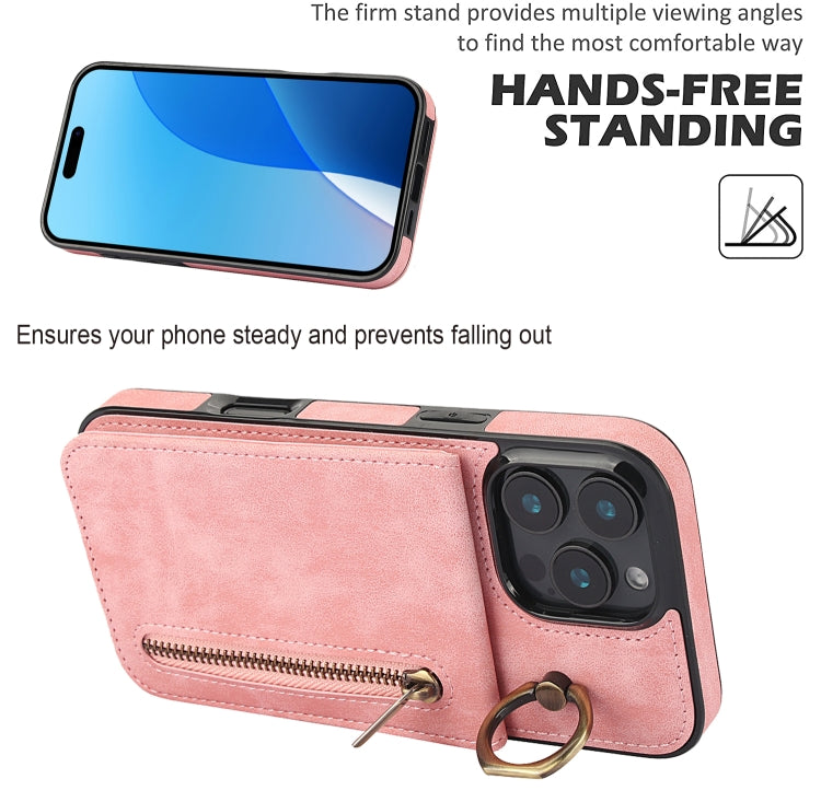 レトロリング＆ジッパー RFIDカードスロットスマホケース、iPhone 16 Pro 用、iPhone 16 Plus 用、iPhone 16 用、iPhone 15 Pro Max 用、iPhone 15 Pro 用、iPhone 15 Plus 用