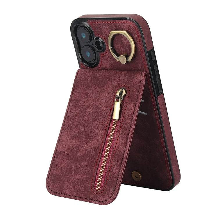 レトロリング＆ジッパー RFIDカードスロットスマホケース、iPhone 16 Pro 用、iPhone 16 Plus 用、iPhone 16 用、iPhone 15 Pro Max 用、iPhone 15 Pro 用、iPhone 15 Plus 用