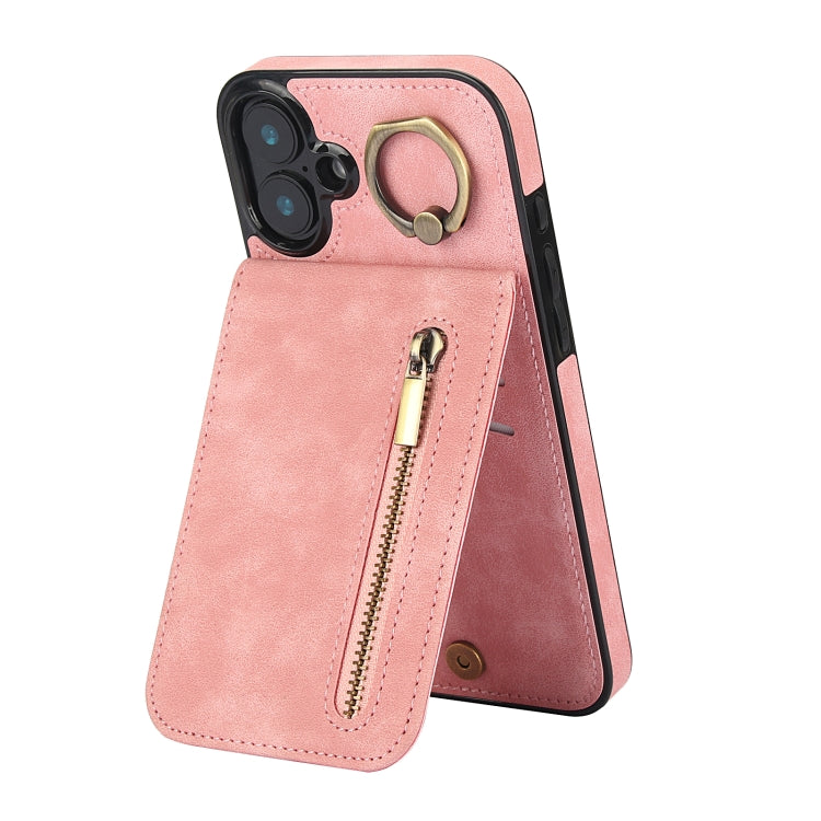 レトロリング＆ジッパー RFIDカードスロットスマホケース、iPhone 16 Pro 用、iPhone 16 Plus 用、iPhone 16 用、iPhone 15 Pro Max 用、iPhone 15 Pro 用、iPhone 15 Plus 用