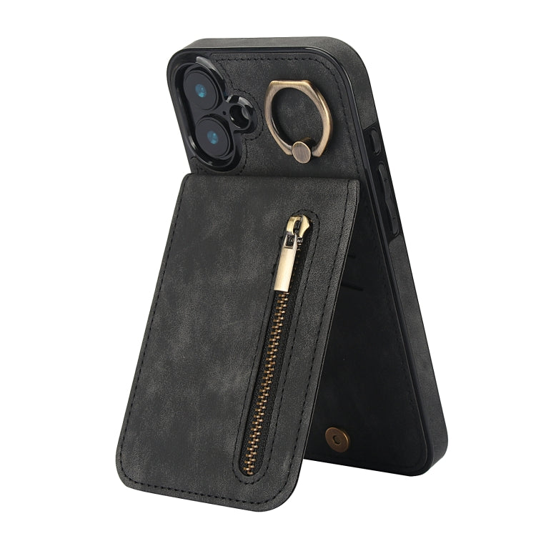 レトロリング＆ジッパー RFIDカードスロットスマホケース、iPhone 16 Pro 用、iPhone 16 Plus 用、iPhone 16 用、iPhone 15 Pro Max 用、iPhone 15 Pro 用、iPhone 15 Plus 用