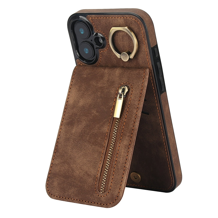 レトロリング＆ジッパー RFIDカードスロットスマホケース、iPhone 16 Pro 用、iPhone 16 Plus 用、iPhone 16 用、iPhone 15 Pro Max 用、iPhone 15 Pro 用、iPhone 15 Plus 用