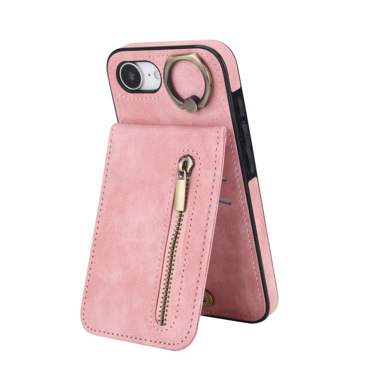 レトロリングとジッパー RFID カードスロット付き電話ケース、iPhone 17e / 16e 用、iPhone 17 Pro Max 用、iPhone 17 Pro 用、iPhone 17 用、iPhone Air 用、iPhone 16 Pro Max 用