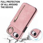 レトロリングとジッパー RFID カードスロット付き電話ケース、iPhone 17e / 16e 用、iPhone 17 Pro Max 用、iPhone 17 Pro 用、iPhone 17 用、iPhone Air 用、iPhone 16 Pro Max 用