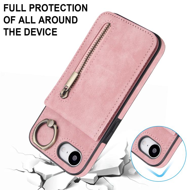 レトロリングとジッパー RFID カードスロット付き電話ケース、iPhone 17e / 16e 用、iPhone 17 Pro Max 用、iPhone 17 Pro 用、iPhone 17 用、iPhone Air 用、iPhone 16 Pro Max 用