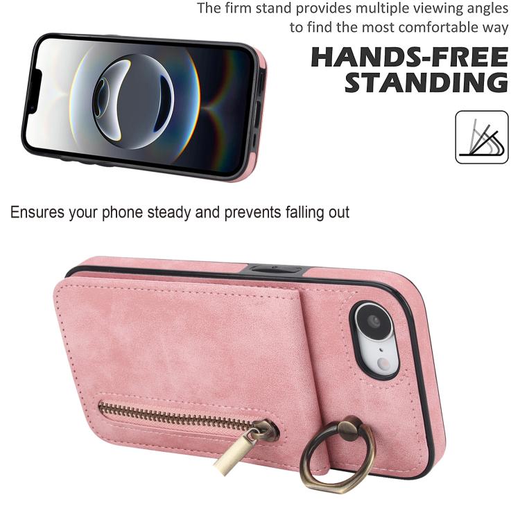 レトロリングとジッパー RFID カードスロット付き電話ケース、iPhone 17e / 16e 用、iPhone 17 Pro Max 用、iPhone 17 Pro 用、iPhone 17 用、iPhone Air 用、iPhone 16 Pro Max 用