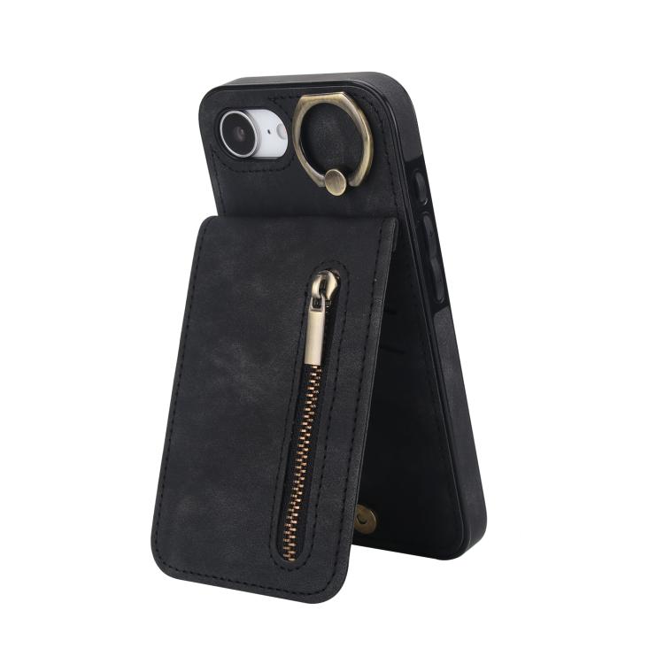 レトロリングとジッパー RFID カードスロット付き電話ケース、iPhone 17e / 16e 用、iPhone 17 Pro Max 用、iPhone 17 Pro 用、iPhone 17 用、iPhone Air 用、iPhone 16 Pro Max 用