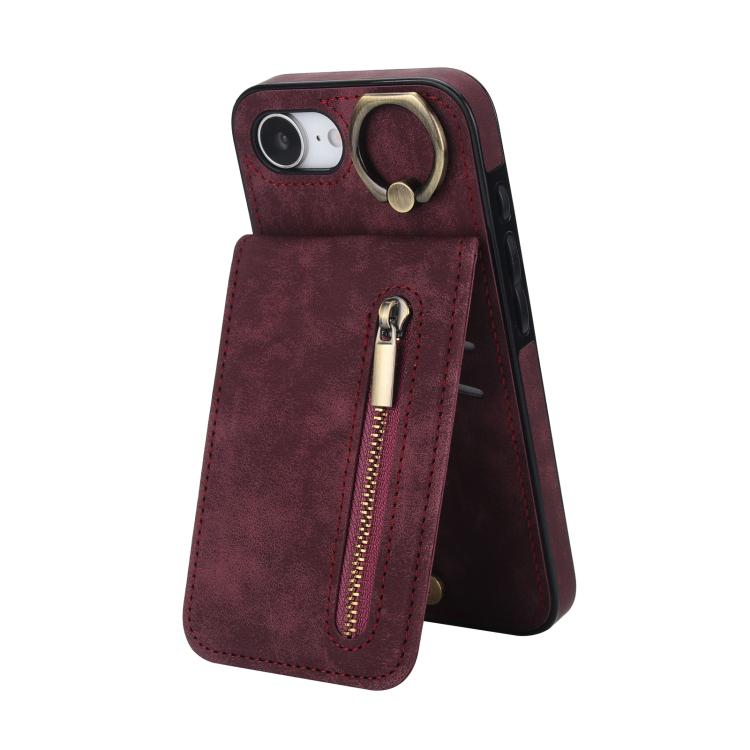 レトロリングとジッパー RFID カードスロット付き電話ケース、iPhone 17e / 16e 用、iPhone 17 Pro Max 用、iPhone 17 Pro 用、iPhone 17 用、iPhone Air 用、iPhone 16 Pro Max 用