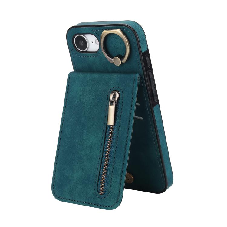 レトロリングとジッパー RFID カードスロット付き電話ケース、iPhone 17e / 16e 用、iPhone 17 Pro Max 用、iPhone 17 Pro 用、iPhone 17 用、iPhone Air 用、iPhone 16 Pro Max 用