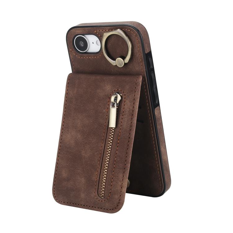 レトロリングとジッパー RFID カードスロット付き電話ケース、iPhone 17e / 16e 用、iPhone 17 Pro Max 用、iPhone 17 Pro 用、iPhone 17 用、iPhone Air 用、iPhone 16 Pro Max 用