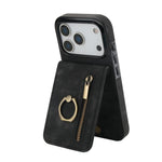 レトロリングとジッパー RFID カードスロット付き電話ケース、iPhone 17e / 16e 用、iPhone 17 Pro Max 用、iPhone 17 Pro 用、iPhone 17 用、iPhone Air 用、iPhone 16 Pro Max 用