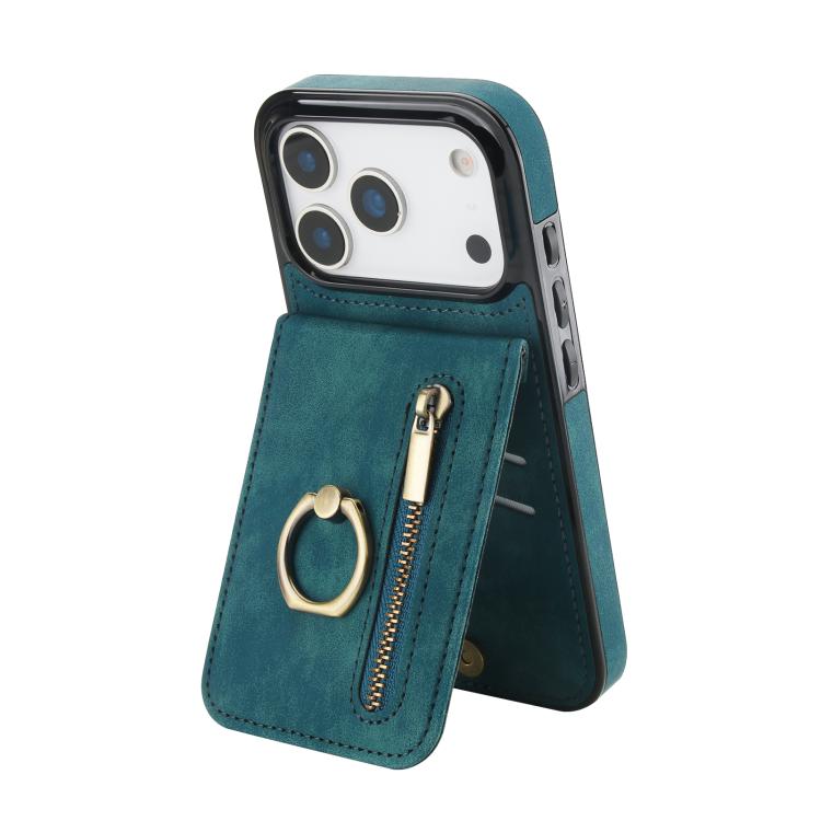 レトロリングとジッパー RFID カードスロット付き電話ケース、iPhone 17e / 16e 用、iPhone 17 Pro Max 用、iPhone 17 Pro 用、iPhone 17 用、iPhone Air 用、iPhone 16 Pro Max 用