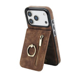 レトロリングとジッパー RFID カードスロット付き電話ケース、iPhone 17e / 16e 用、iPhone 17 Pro Max 用、iPhone 17 Pro 用、iPhone 17 用、iPhone Air 用、iPhone 16 Pro Max 用