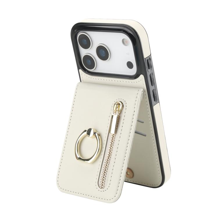 レトロリングとジッパー RFID カードスロット付き電話ケース、iPhone 17e / 16e 用、iPhone 17 Pro Max 用、iPhone 17 Pro 用、iPhone 17 用、iPhone Air 用、iPhone 16 Pro Max 用