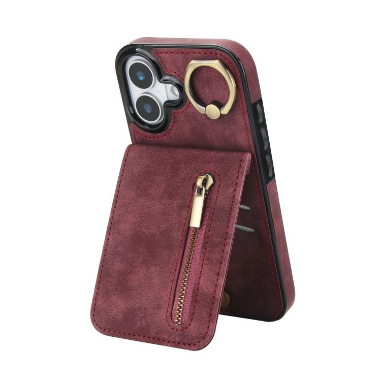 レトロリングとジッパー RFID カードスロット付き電話ケース、iPhone 17e / 16e 用、iPhone 17 Pro Max 用、iPhone 17 Pro 用、iPhone 17 用、iPhone Air 用、iPhone 16 Pro Max 用