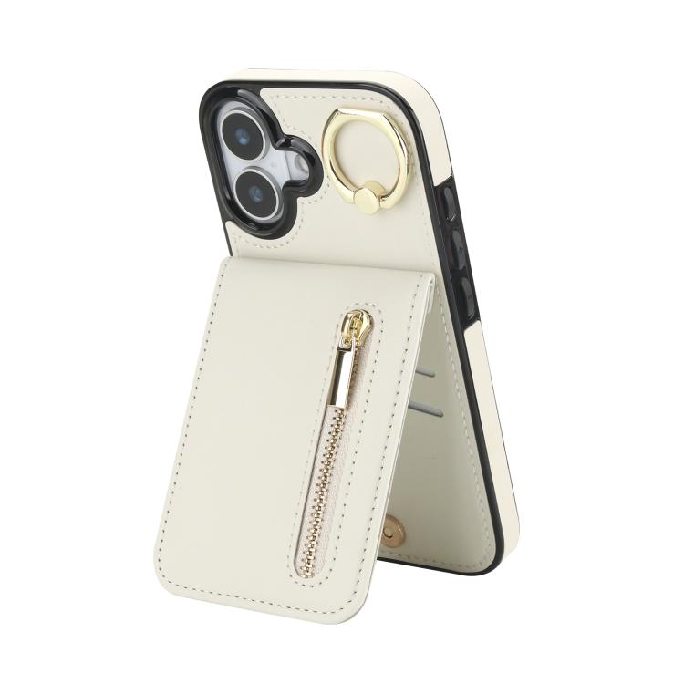 レトロリングとジッパー RFID カードスロット付き電話ケース、iPhone 17e / 16e 用、iPhone 17 Pro Max 用、iPhone 17 Pro 用、iPhone 17 用、iPhone Air 用、iPhone 16 Pro Max 用