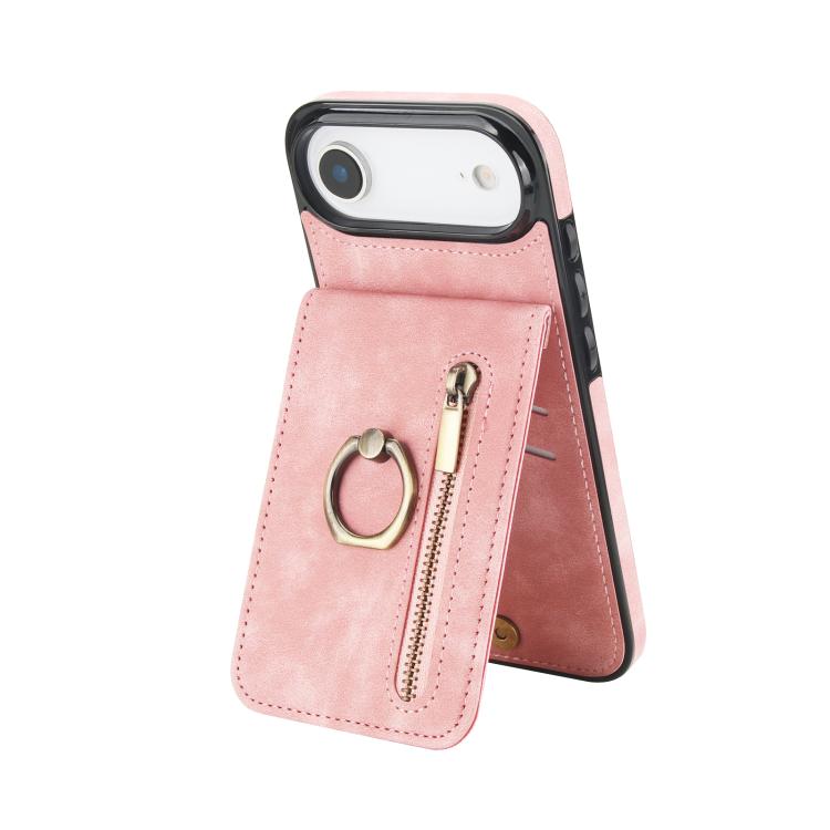 レトロリングとジッパー RFID カードスロット付き電話ケース、iPhone 17e / 16e 用、iPhone 17 Pro Max 用、iPhone 17 Pro 用、iPhone 17 用、iPhone Air 用、iPhone 16 Pro Max 用