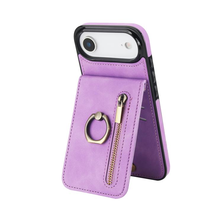 レトロリングとジッパー RFID カードスロット付き電話ケース、iPhone 17e / 16e 用、iPhone 17 Pro Max 用、iPhone 17 Pro 用、iPhone 17 用、iPhone Air 用、iPhone 16 Pro Max 用