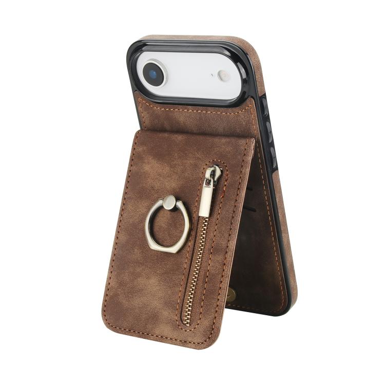 レトロリングとジッパー RFID カードスロット付き電話ケース、iPhone 17e / 16e 用、iPhone 17 Pro Max 用、iPhone 17 Pro 用、iPhone 17 用、iPhone Air 用、iPhone 16 Pro Max 用