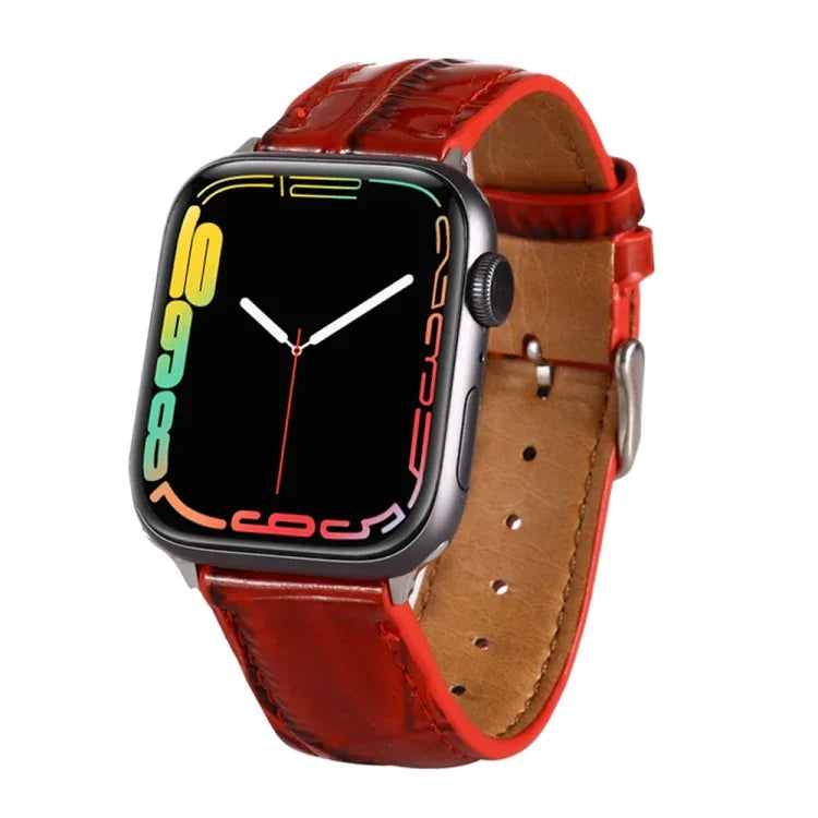 クロコダイルテクスチャーレザーリストストラップ、Apple Watch Series 7 45mm / 6 & SE & 5 & 4 44mm / 3 & 2 & 1 42mm 用、Apple Watch Ultra 49mm / Series 8&7 45mm / SE 2&6&SE&5&4 44mm / 3&2&1 42mm 用、Apple Watch Series 8&7 41mm / SE 2&6&SE&5&4 40mm / 3&2&1 38...