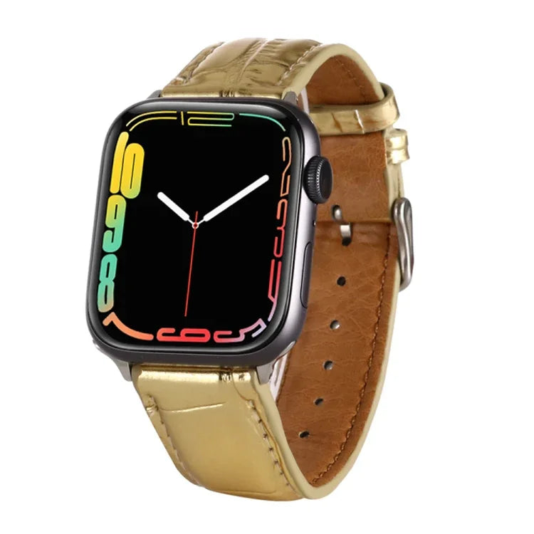 クロコダイルテクスチャーレザーリストストラップ、Apple Watch Series 7 45mm / 6 & SE & 5 & 4 44mm / 3 & 2 & 1 42mm 用、Apple Watch Ultra 49mm / Series 8&7 45mm / SE 2&6&SE&5&4 44mm / 3&2&1 42mm 用、Apple Watch Series 8&7 41mm / SE 2&6&SE&5&4 40mm / 3&2&1 38...