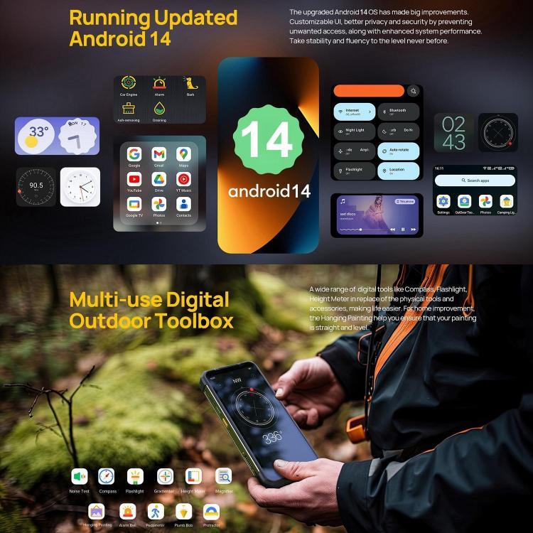 Ulefone Armor 24、耐衝撃スマホ、側面指紋認証、22000mAh、6.78インチ Android 14 MediaTek Helio G96 オクタコア、ネットワーク：4G、NFC、Armor 24