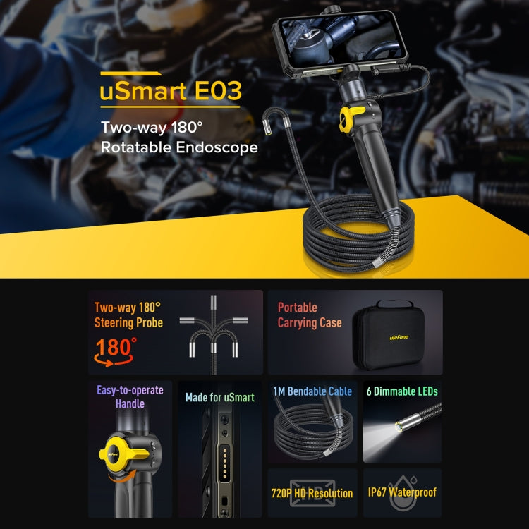 Ulefone uSmart E03 回転式内視鏡 IP67防水 Armor 24 / 21 / 19 / 18T / 18T Ultra / Armor Pad用、uSmart E03