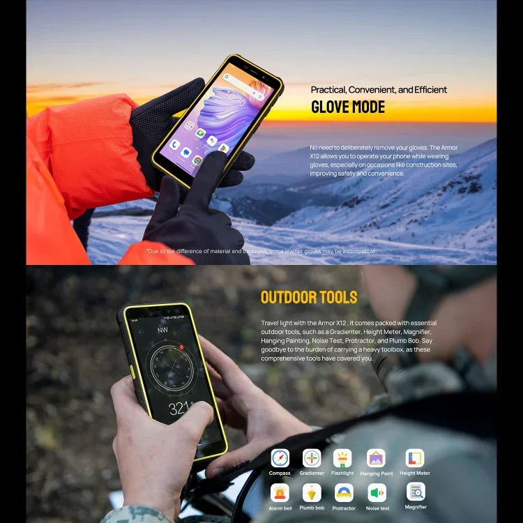 Ulefone Armor X12、耐衝撃スマホ、顔認証、5.45インチ Android 13 Go MediaTek Helio A22 クアッドコア、ネットワーク：4G、NFC、3GB+32GB