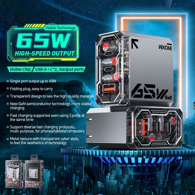 WK WP-U156 パイオニアシリーズ 65W USB+デュアル USB-C/Type-C GaN チャージャー、WP-U156