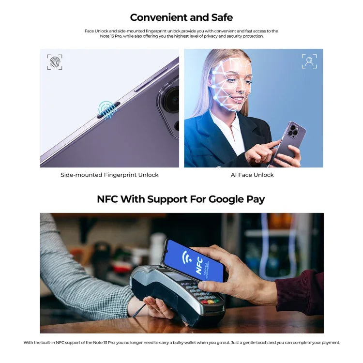 HOTWAV Note 13 Pro、側面指紋認証、6.6インチ Android 13 UMS9230 T606 オクタコア 最大1.6GHz、ネットワーク：4G、OTG、8GB+256GB