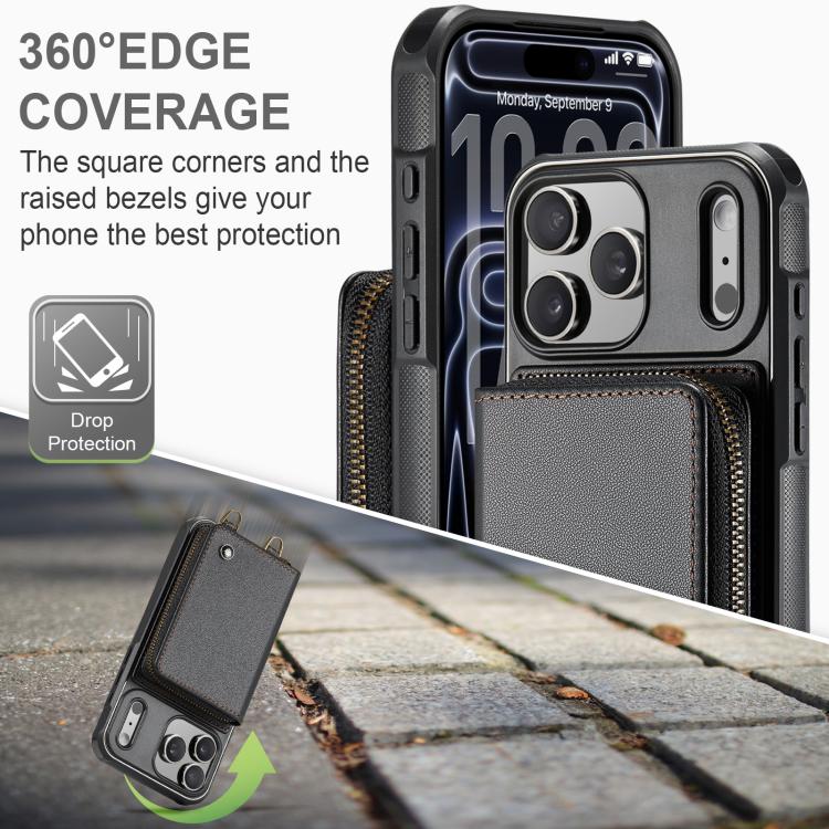 JEEHOOD C22 シリーズ ジッパー付き財布レザー電話ケース、デュアルストラップ付き、iPhone 17 Pro Max 用、iPhone 17 Pro 用、iPhone Air 用、iPhone 16 Pro Max 用、iPhone 16 Pro 用、iPhone 16 Plus 用、iPhone 16 用、iPhone 15 Pro Max 用