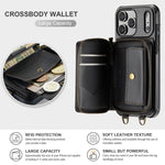 JEEHOOD C22 シリーズ ジッパー付き財布レザー電話ケース、デュアルストラップ付き、iPhone 17 Pro Max 用、iPhone 17 Pro 用、iPhone Air 用、iPhone 16 Pro Max 用、iPhone 16 Pro 用、iPhone 16 Plus 用、iPhone 16 用、iPhone 15 Pro Max 用
