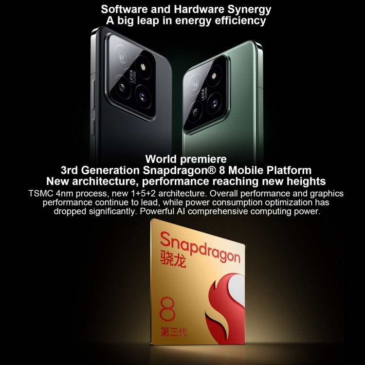 Xiaomi 14、6.36インチ Xiaomi HyperOS Snapdragon 8 Gen 3 オクタコア 4nm 最大3.3GHz、NFC、ネットワーク：5G、12GB+256GB、16GB+512GB、16GB+1TB
