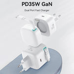 USAMS US-CC202 SMFシリーズ PD35W デュアル Type-C ポート GaN 急速充電器、EUプラグ