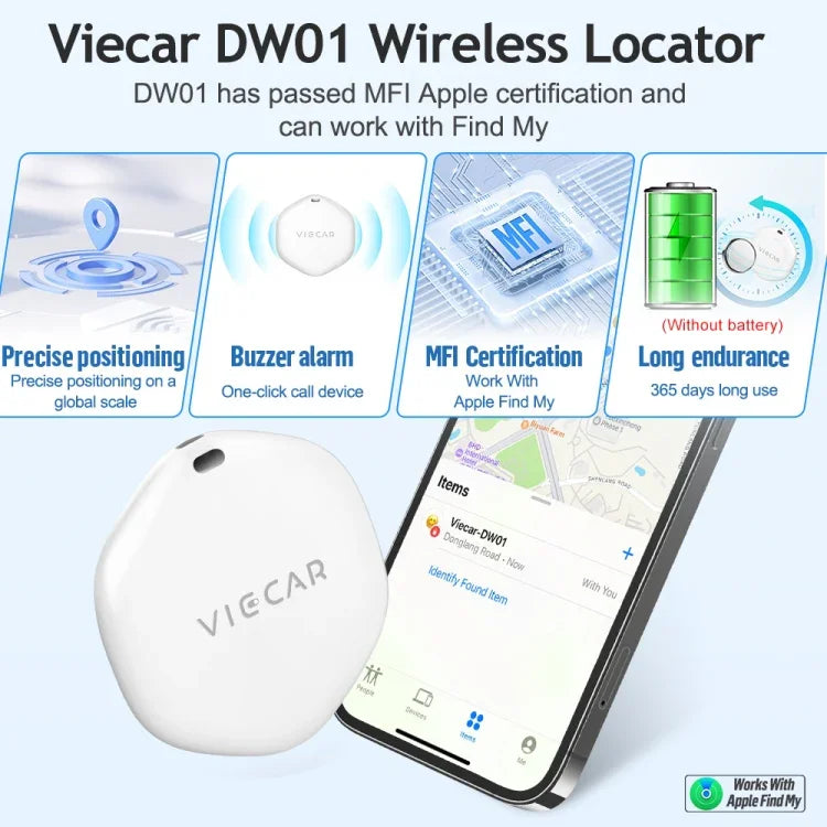 VIECAR DW01 車の鍵紛失防止検知ワイヤレス位置追跡器、VIECAR DW01