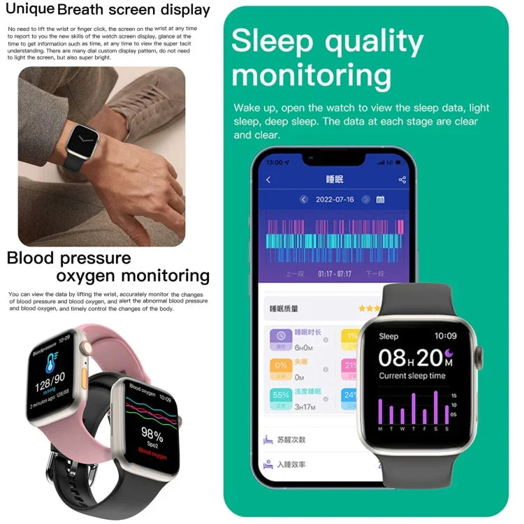 Q9 スマートブレスレット, 2.01インチ 防水スマートウォッチ, BT通話 / 心拍数 / 血圧 / 血中酸素