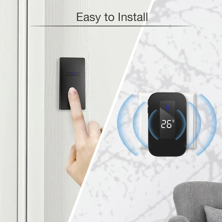 C303B 1対1家庭用ワイヤレスドアベル 温度デジタル表示 リモコン 高齢者用ペイジャー、USプラグ、EUプラグ、UKプラグ