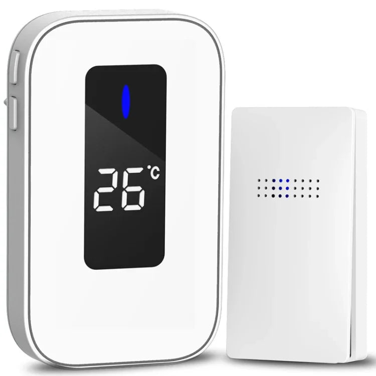 C303B 1対1家庭用ワイヤレスドアベル 温度デジタル表示 リモコン 高齢者用ペイジャー、USプラグ、EUプラグ、UKプラグ
