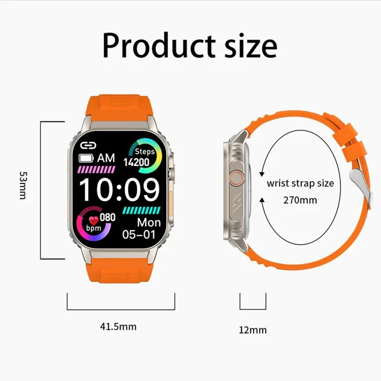 G41 スマートブレスレット, 2.01インチ IP67防水スマートウォッチ, Bluetooth通話 / 心拍数 / 非侵襲血糖値 / HRV / MET